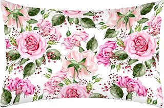 Satin Pillowcase Watercolor Rose Peony Flowers Silk Pillowcase for Hair and Skin,Queen Pillowcase Soft and Smooth with Hidden Zipper Suitable for Women 20x30 Inch