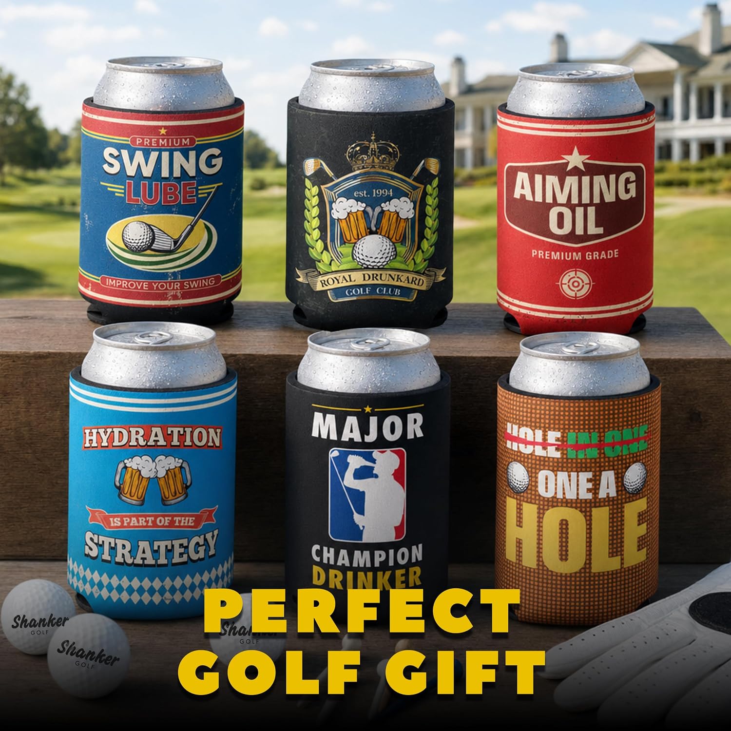 Shanker Golf Can Cooler Set - Funny Golf Can Coolers - 6 Pack
