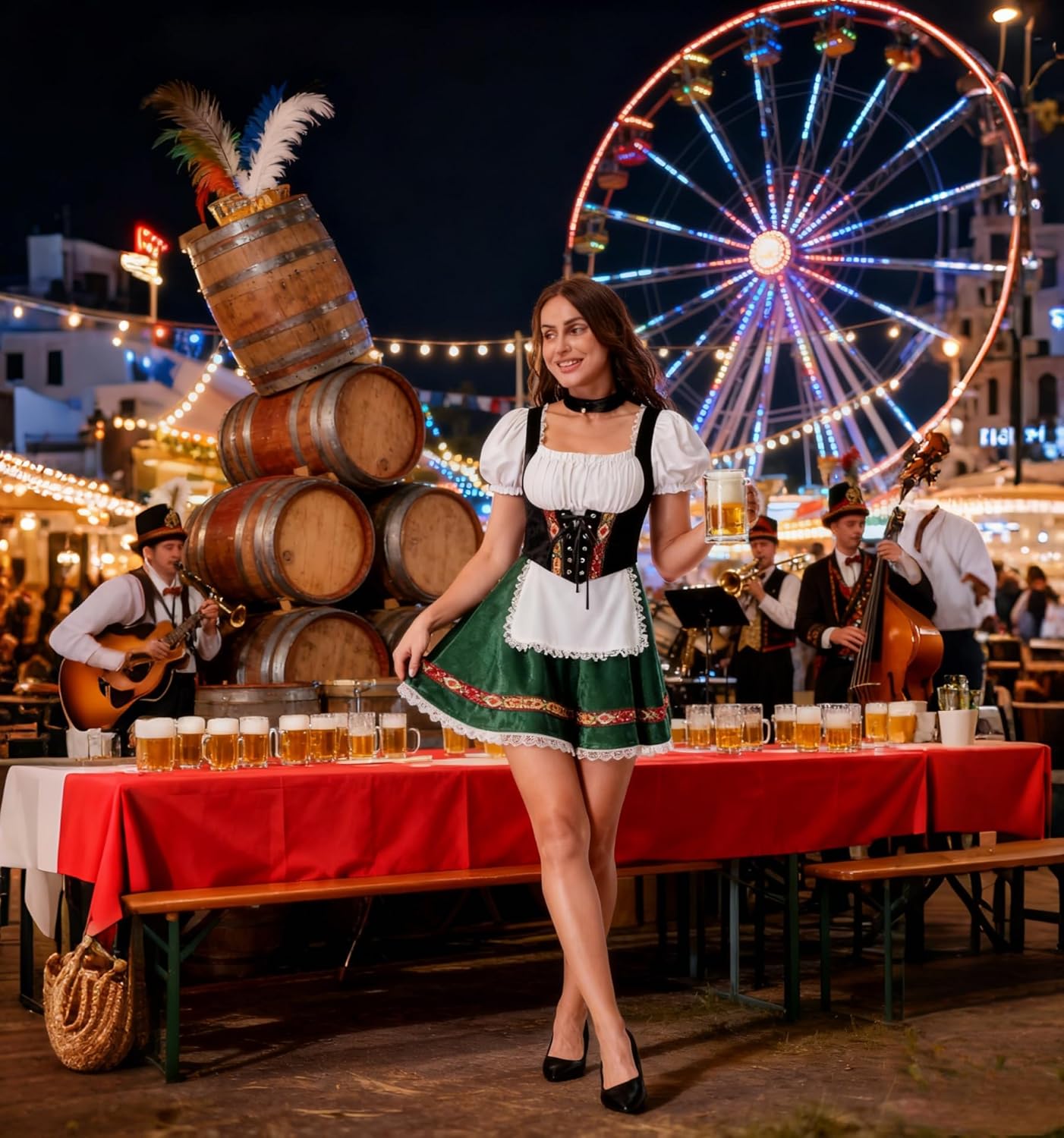 Womens Oktoberfest Costume, German Dirndl Dress Traditional Bavarian Costume Beer Carnival Outfit Slim Fit