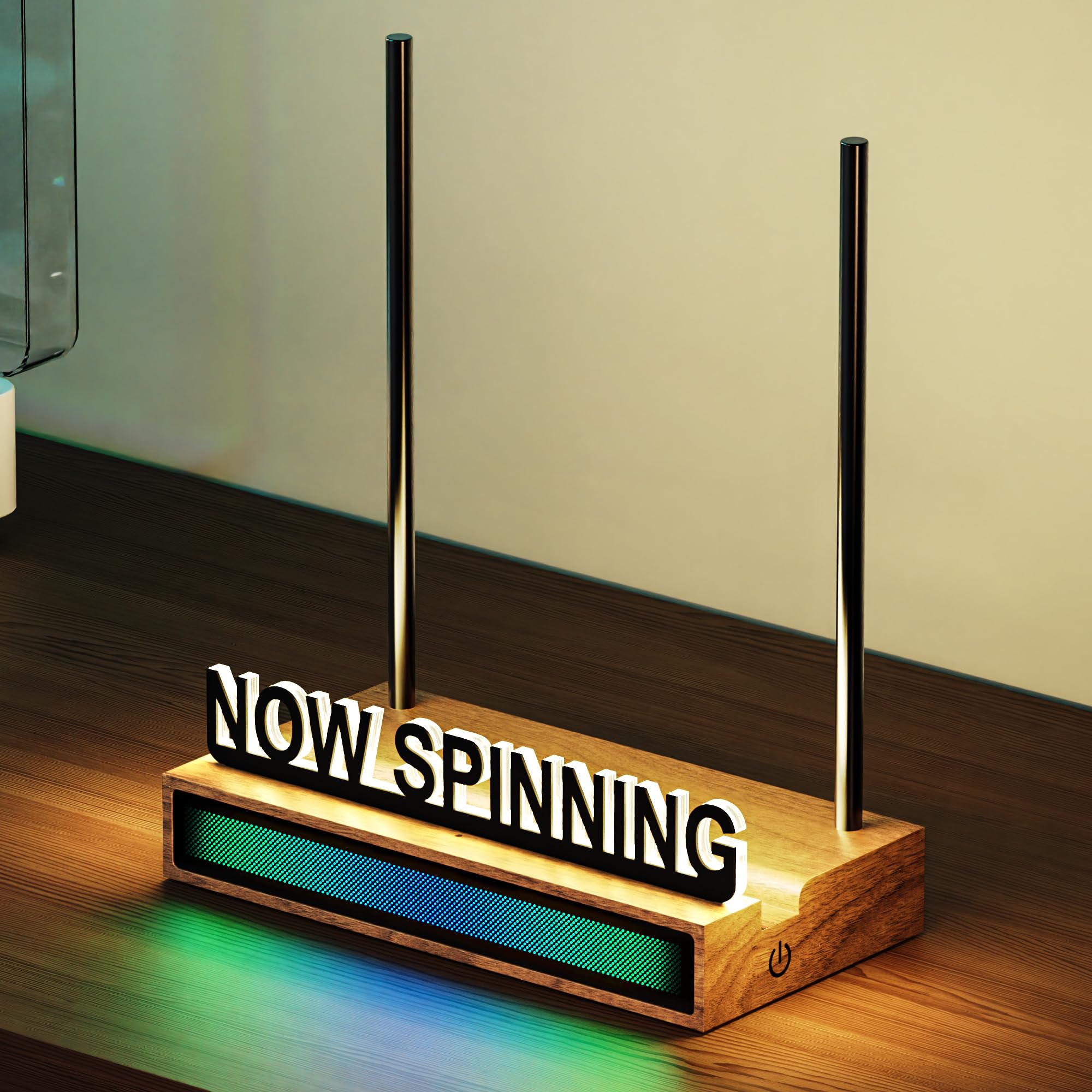 Now Drehbarer Vinyl-Schallplattenständer, beleuchteter Acryl-Album-Halter mit RGB-Soundsteuerung, Rhythmus-Lichter, warmweißes Licht, Dekoration für Vinyl-Schallplattenliebhaber