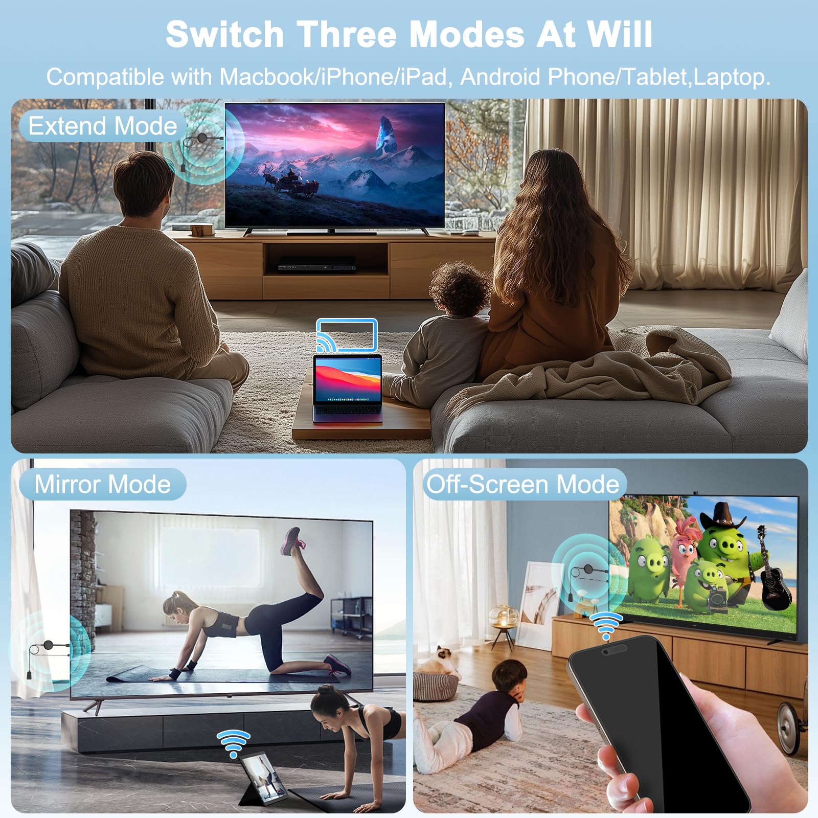 Miracast Wireless HDMI Dongle Adapter, Receptor Screen Mirroring para iOS/Android/Windows/macOS/Laptop/Tablet a TV/Monitor/Proyector, HDMI Extender Compatible con AirPlay, Miracast, DLNA — view 6