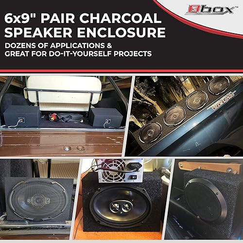 Vista 14 de Atrend Bbox Quad - Caja de altavoces sellados descargados de 6 x 9 pulgadas, carcasa en ángulo MDF premium para cuatro altavoces de 6 x 9 con cables