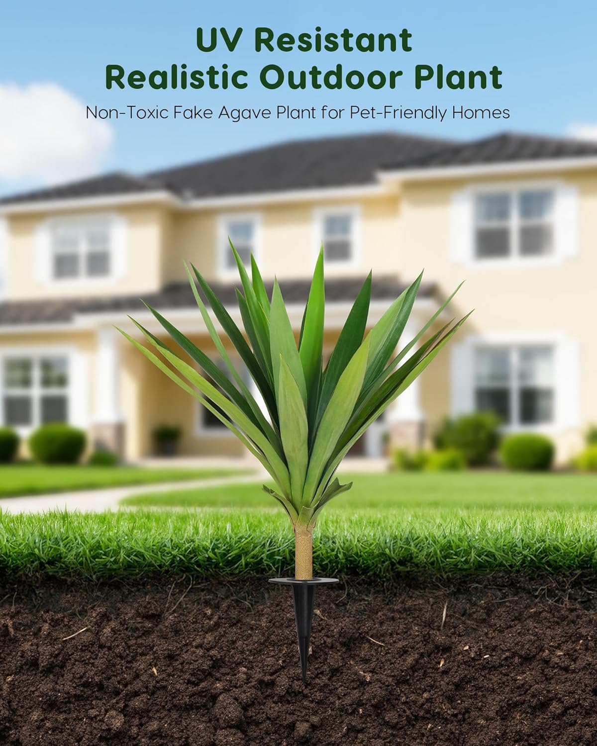 Velener Artificial Agave Plants Outdoor with Ground Spike, Set of 2 UV Resistant Fake Plants, Large Realistic Faux Succulents Plants for Indoor Outdoor Front Porch Garden-22 Inches