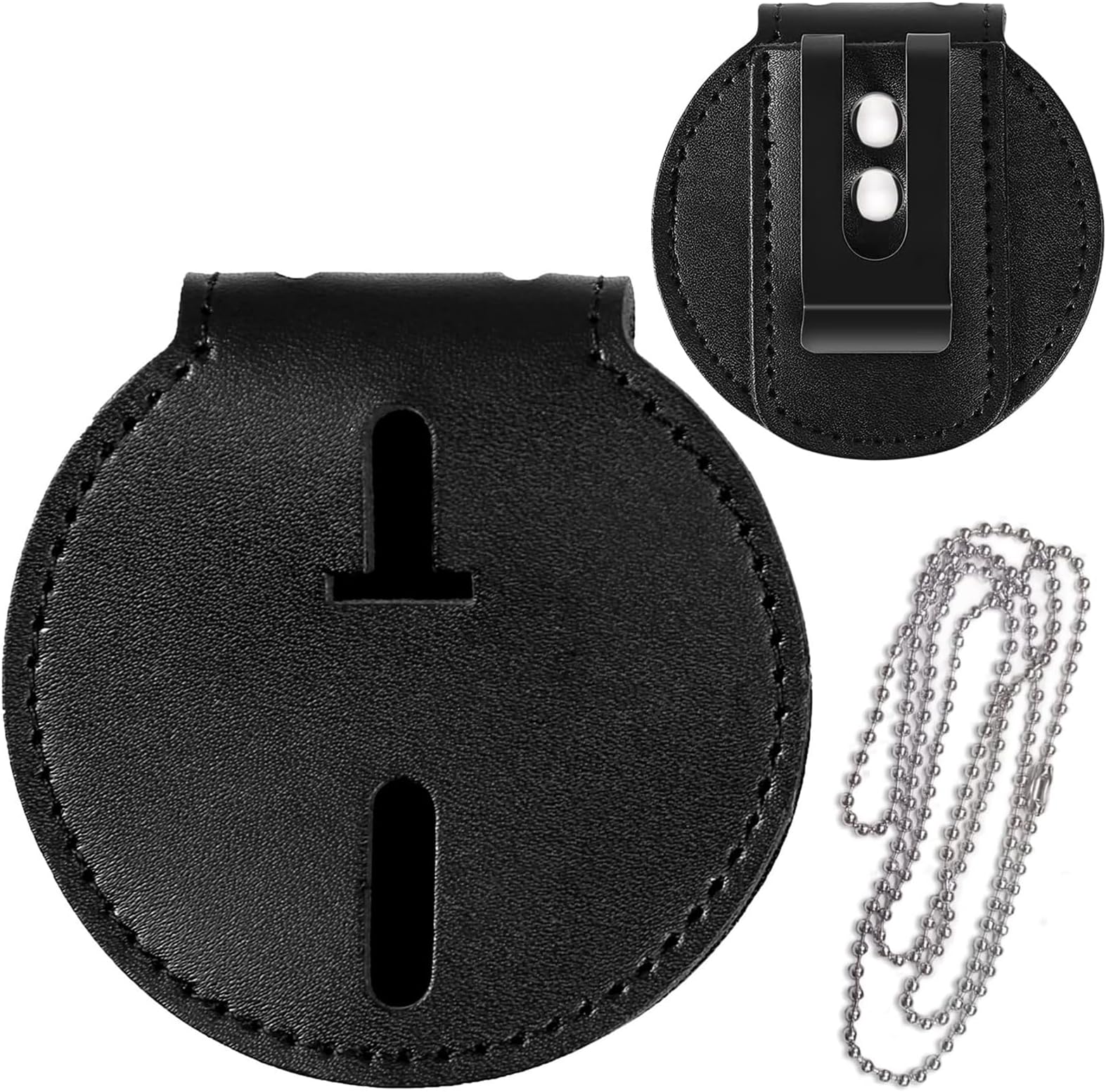 Sheriff Badge Holder,Universal Police Badge Holder Belt Clip,Law Enforcement Badge Holder, Fixed Metal Clip and Chain Included - Circle
