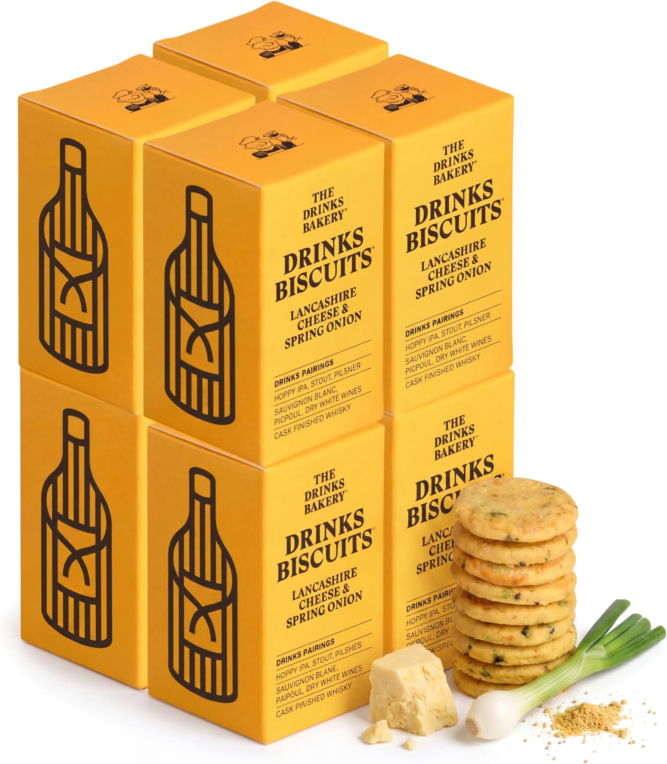 โ Lancashire Cheese & Spring Onion - Premium Biscuits Paired with Bitter Beers, White Wine & Whisky - Award Winning Drinks Biscuits Seen on Dragonsโ Den - 8 x 36g Pack