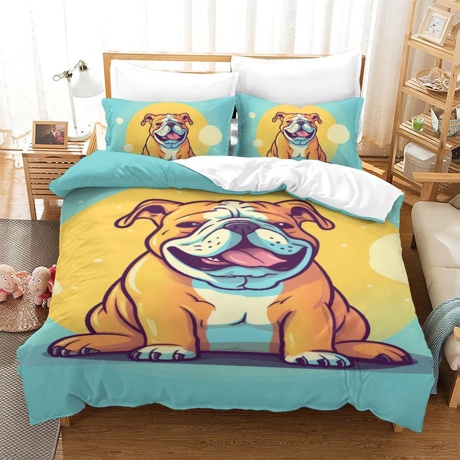 Housse de couette Bouledogue Français 140x200 linge de lit microfibre zippé