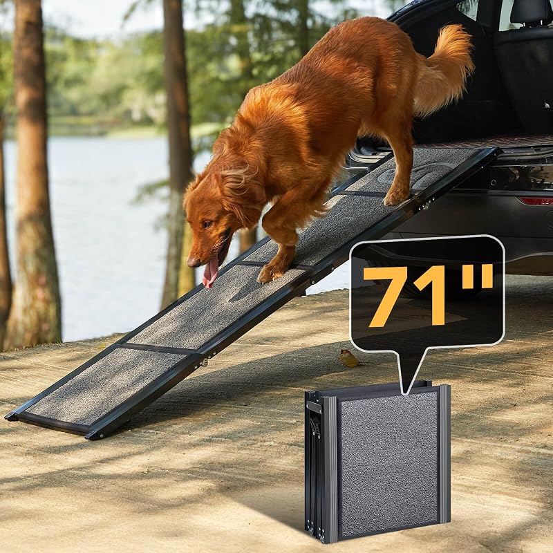 Dog Ramp for Cars, 71" L × 17.2" W, Extra-Long Foldable | Extra-Long for a Gentler Climb, Non-Slip Rug Surface, 250-lb Capacity, Space-Saving Storage, Stable Support
