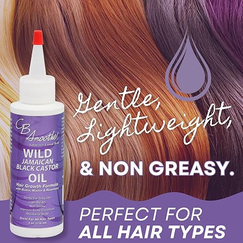 Miniatura 4 de CB SMOOTHE - Aceite de ricino negro jamaicano salvaje (4 onzas, paquete de 2)  Fórmula para el crecimiento del cabello con biotina, niacina y romero