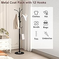 Vista 5 de HOMEFORT Perchero, árbol independiente con base de mármol natural, árbol de pasillo de metal con 12 ganchos para colgar sombrero, ropa, bolsa