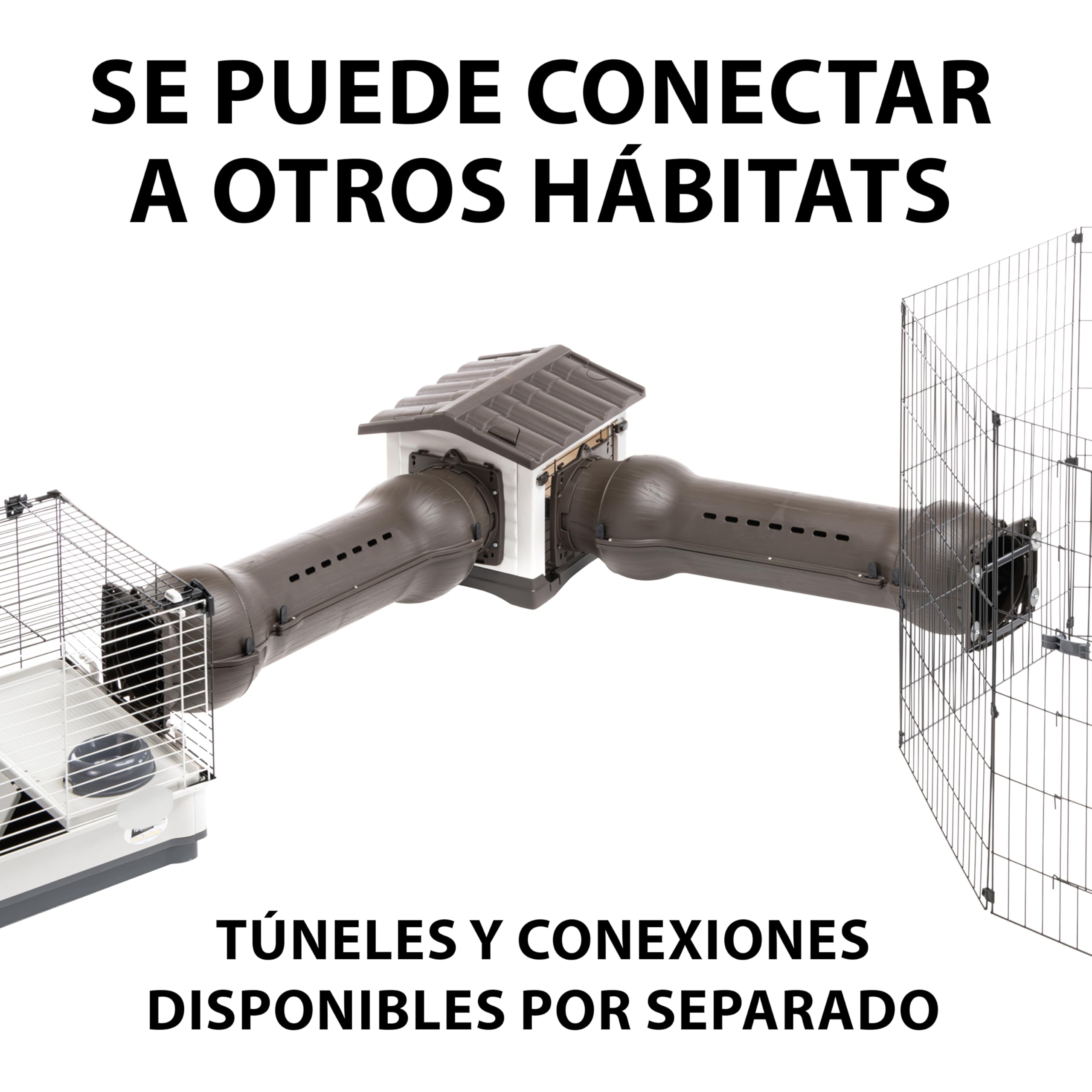 Ferplast Casita para Conejos Metro', conectable a túneles para Conejos Enanos, Hurones y cobayas, con 2 entradas, Techo Desmontable y Base con desagüe, 43 x 48 x 44 cm.