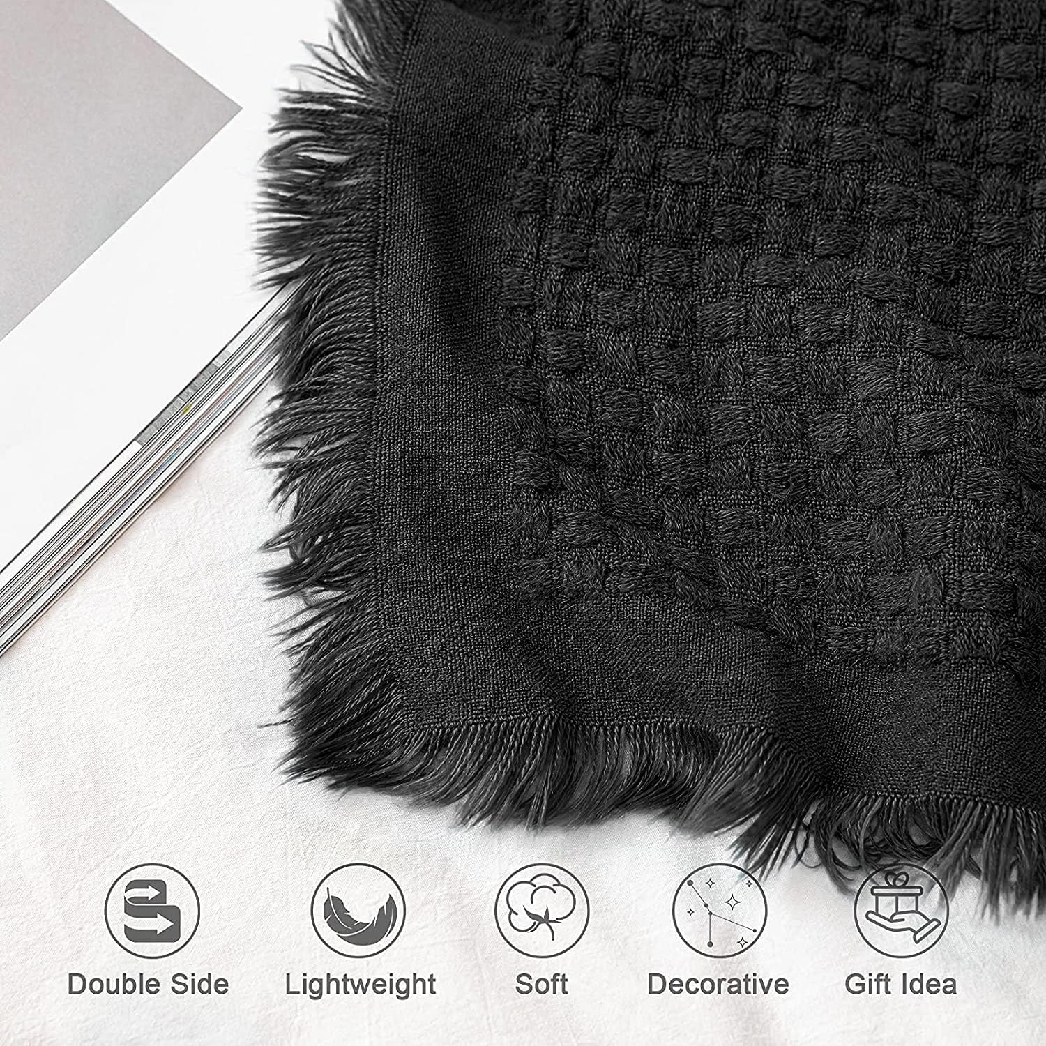 lifein Fall Black Throw Blanket for Couch-Soft Boho Bed Throw Blankets,Cozy Knitted Waffle Throw,Small Farmhouse Lightweight Blanket&Throw for Autumn,Woman,Man,Chair,Sofa,Home Decor(Black,50 * 60") - Image 4