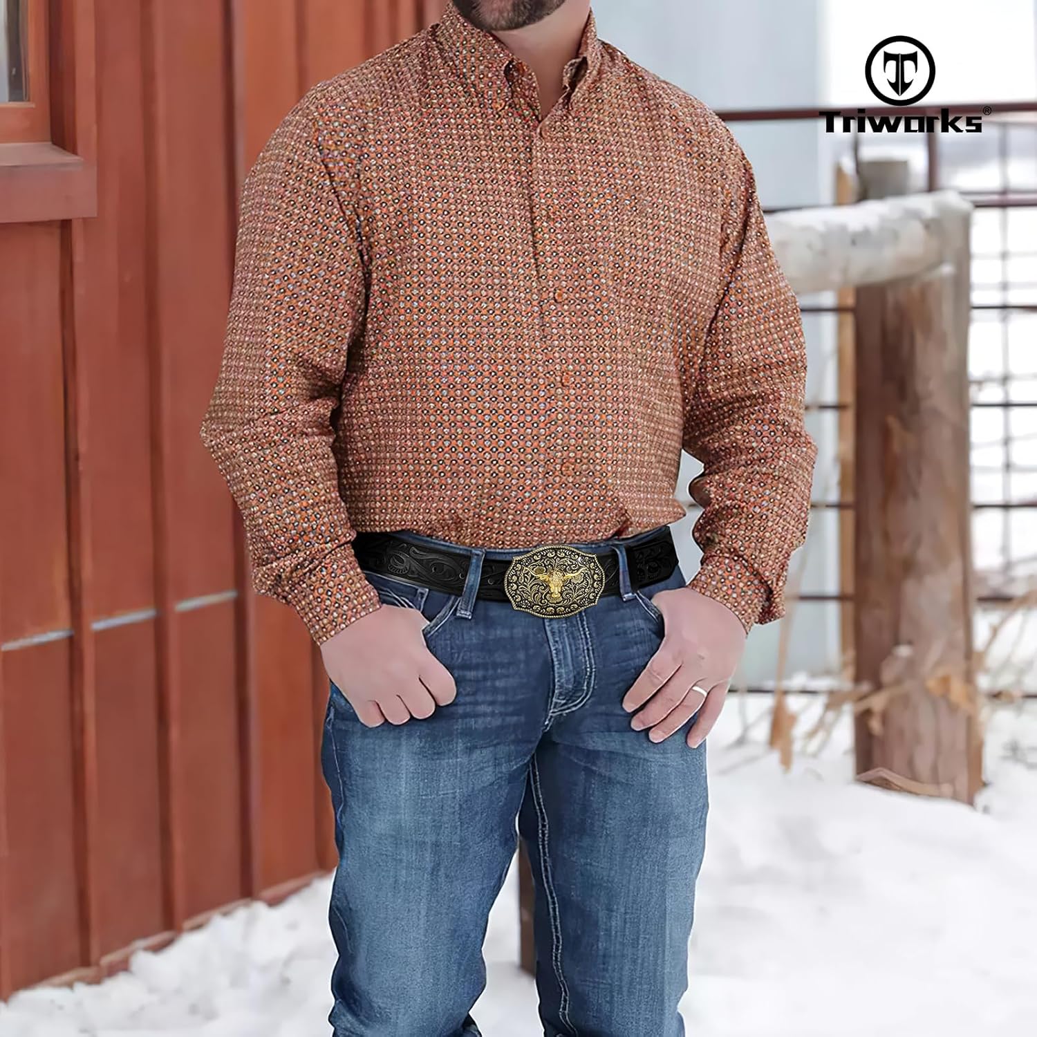 TRIWORKS Women's Western Leather Belt Vintage Medieval Turquoise Buckle Belt Ladies Cowgirl Leather Waist Belt - Image 2