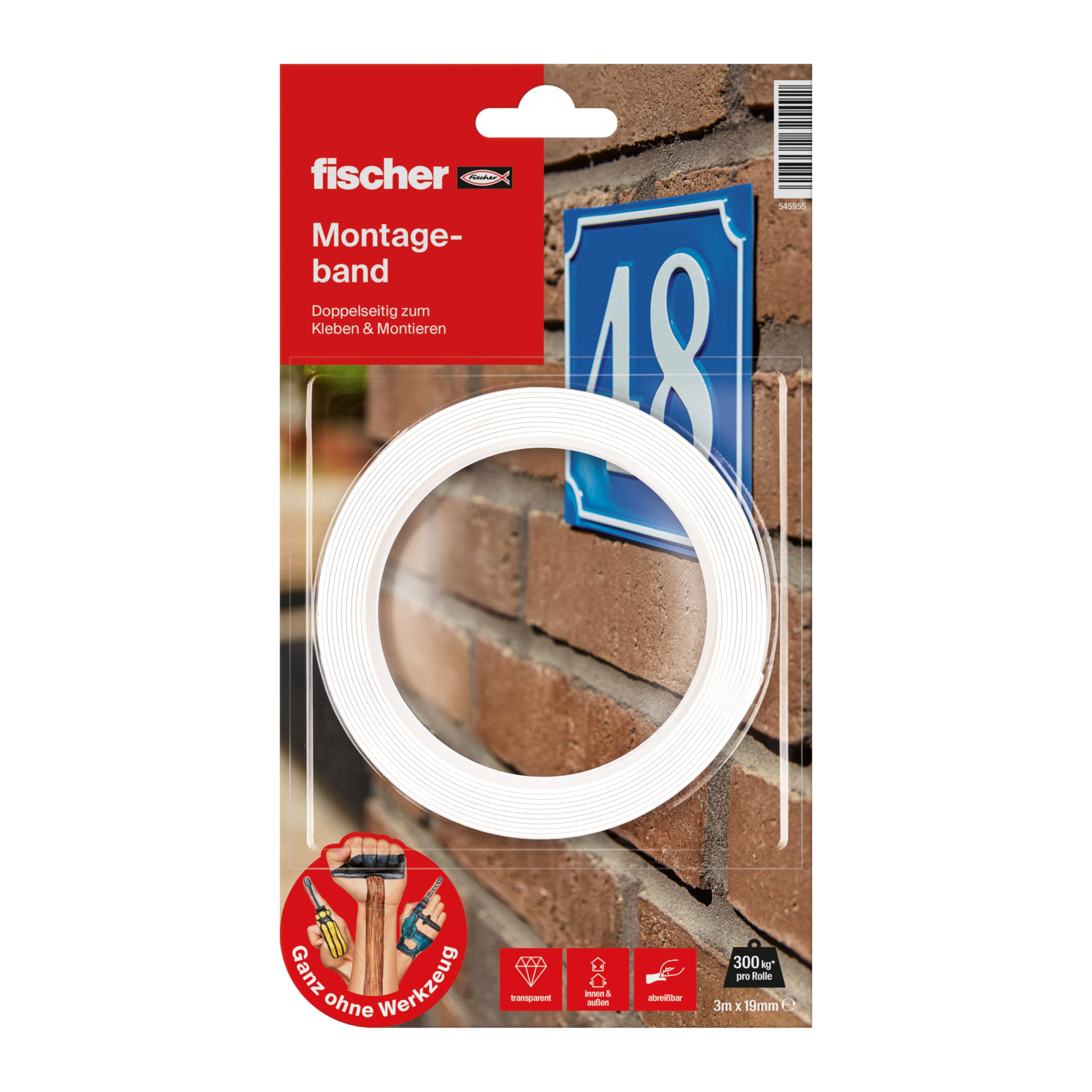 Fischer Montageband, doppelseitiges starkes Klebeband