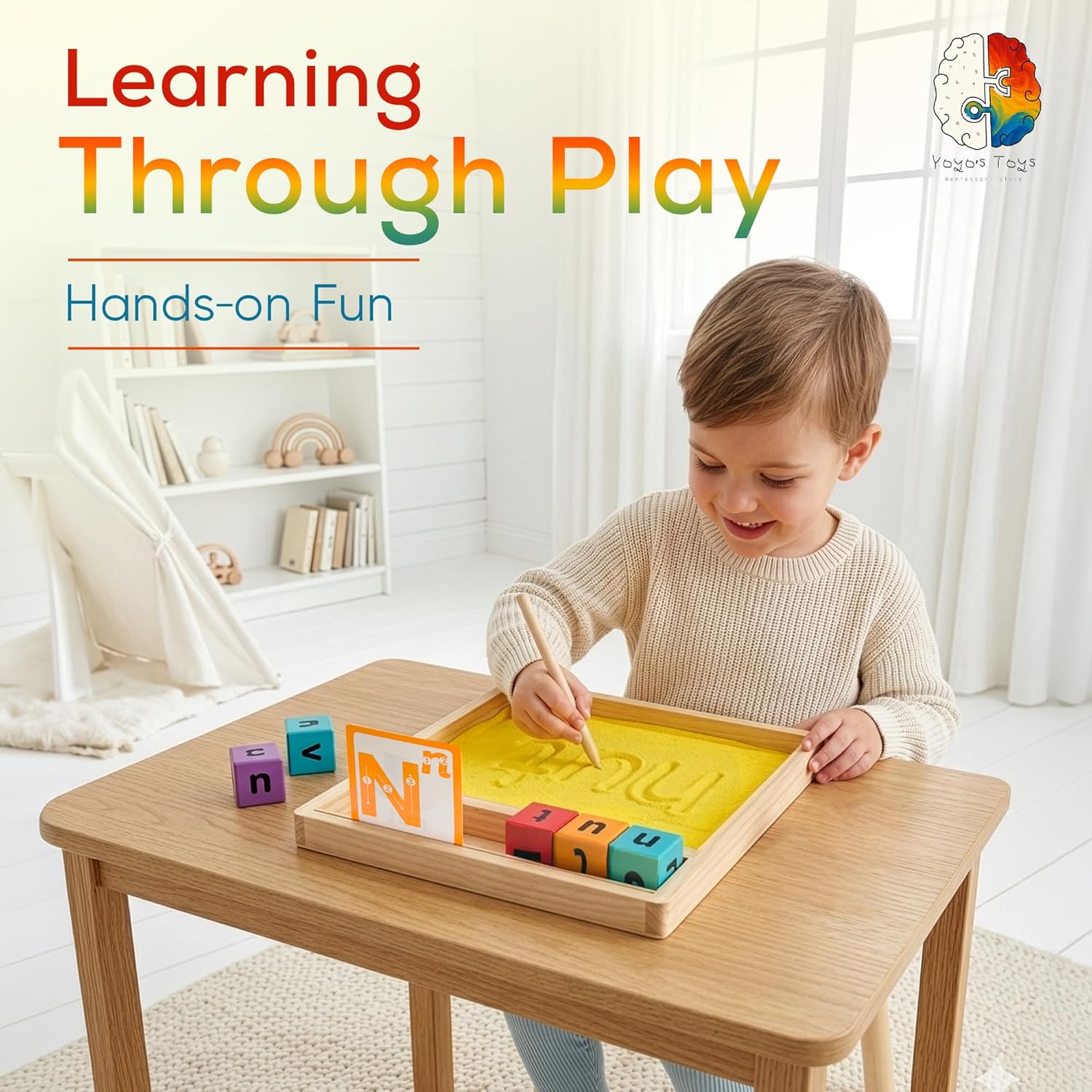 Montessori Sand Writing & Spelling Tray, Early Literacy Learning & Education Handwriting Toy (Ages 3+).