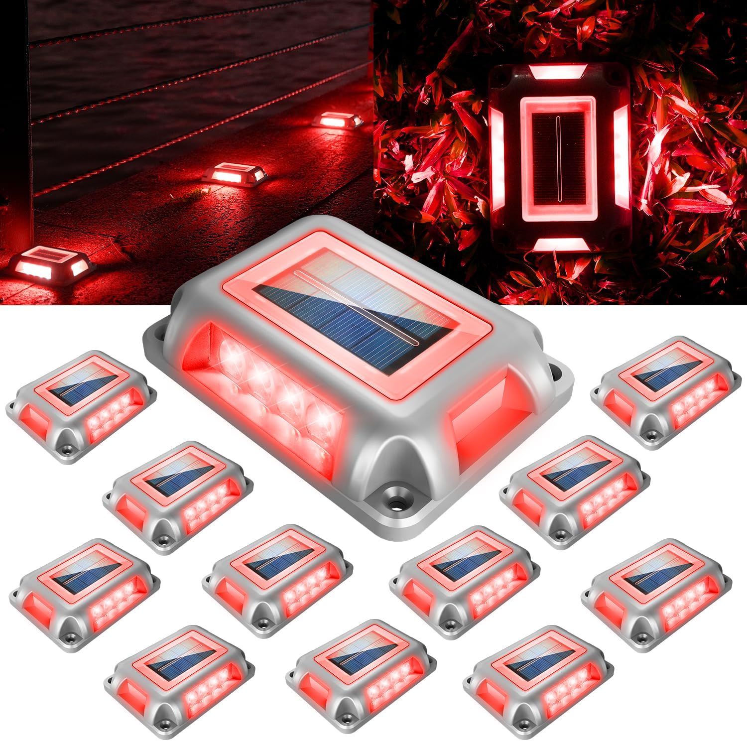 T-SUN Solar Deck Lights Outdoor, 12 Pack Solar Driveway Lights for Outside, 6000K Modes Dock Deck Light Solar Powered Waterproof, Step Light for Yard Pathway Walkway Sidewalk Stair