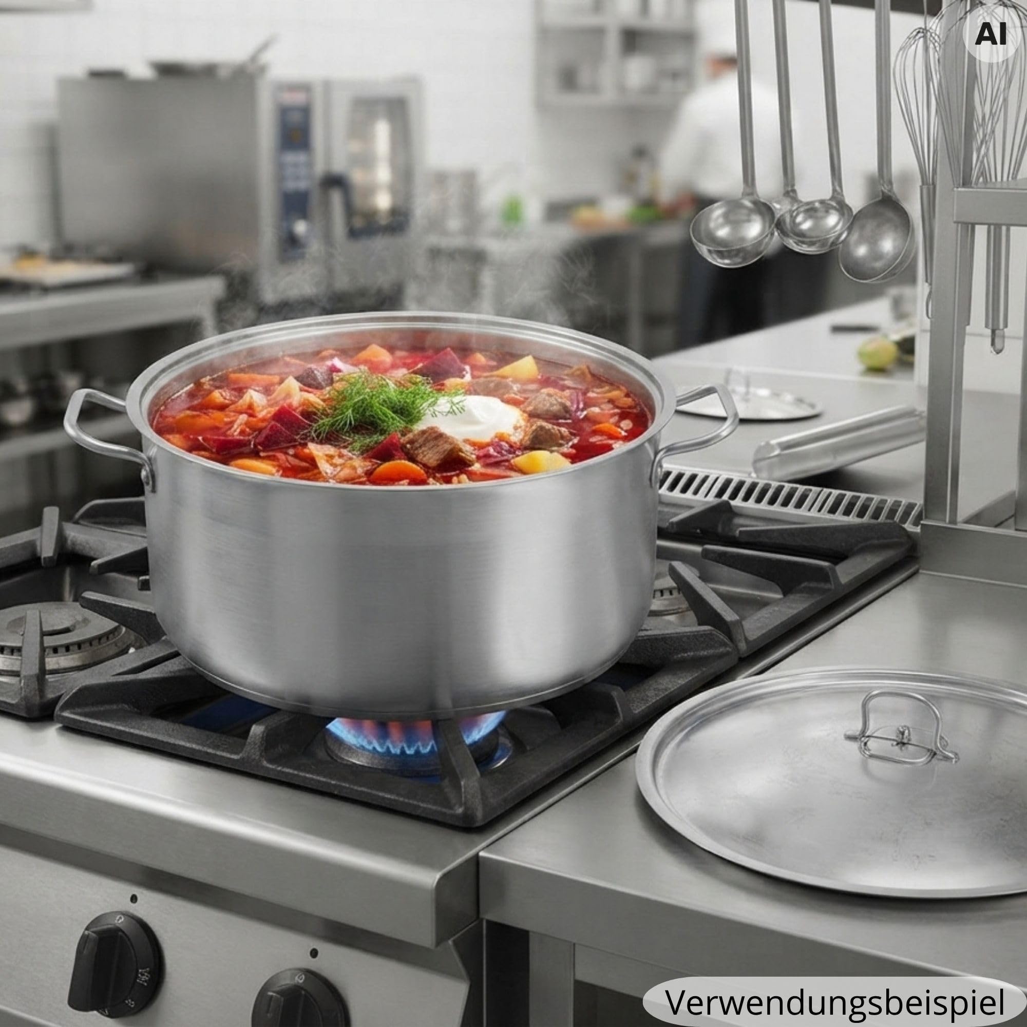 Kochtopf Ø36 cm aus Edelstahl mit Deckel 19 L Universaltopf Induktion