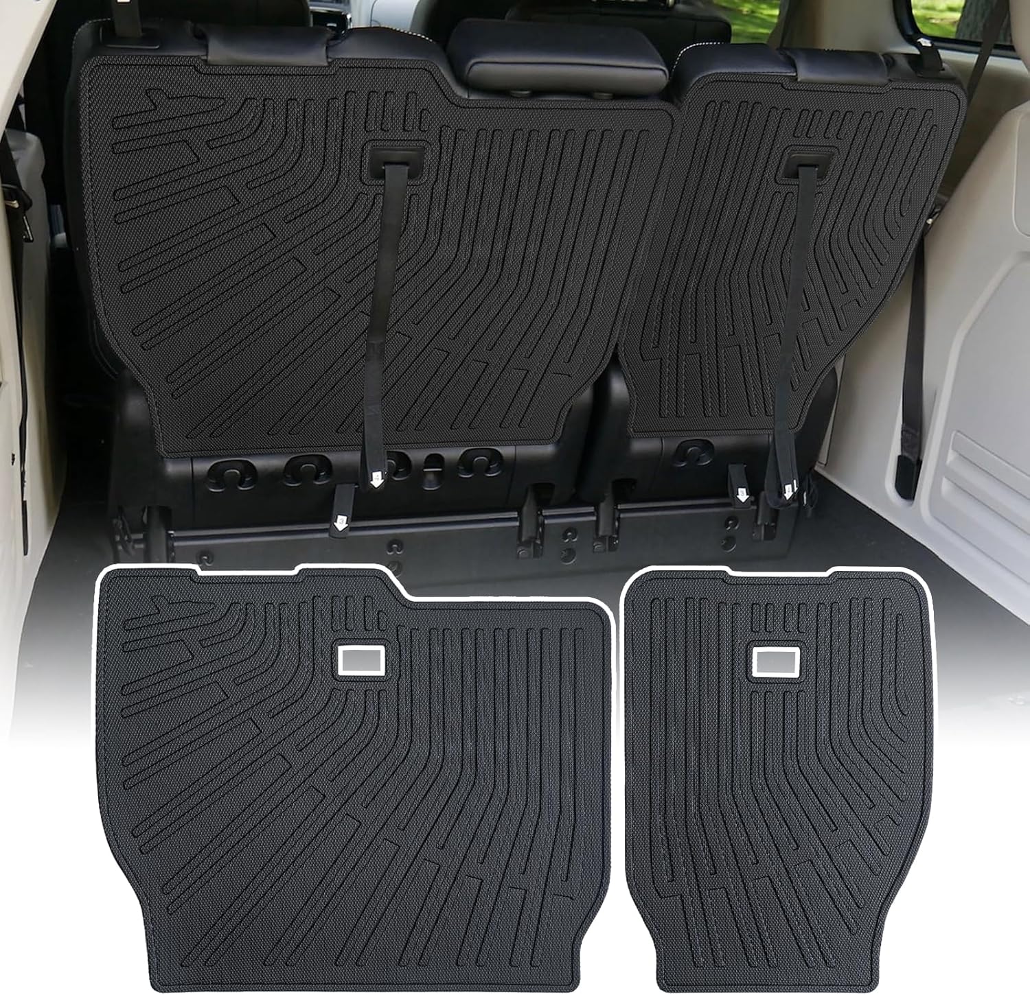 Backrest Mat for Dodge Grand Caravan 7 Seat Accessories 2008-2021 with Hook&Loop Rear Trunk Mat Cargo Liner Rear Seat Back Cover Protector All Weather Anti-Slip Split Dog Liner 2 PCS