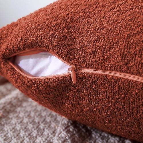 Miniatura 4 de Artcest Set of 1 Boucle Throw Pillow Cover, Large Textured Cushion Case for Couch Bed and Living Room Decor, 26"x26" (Rust)