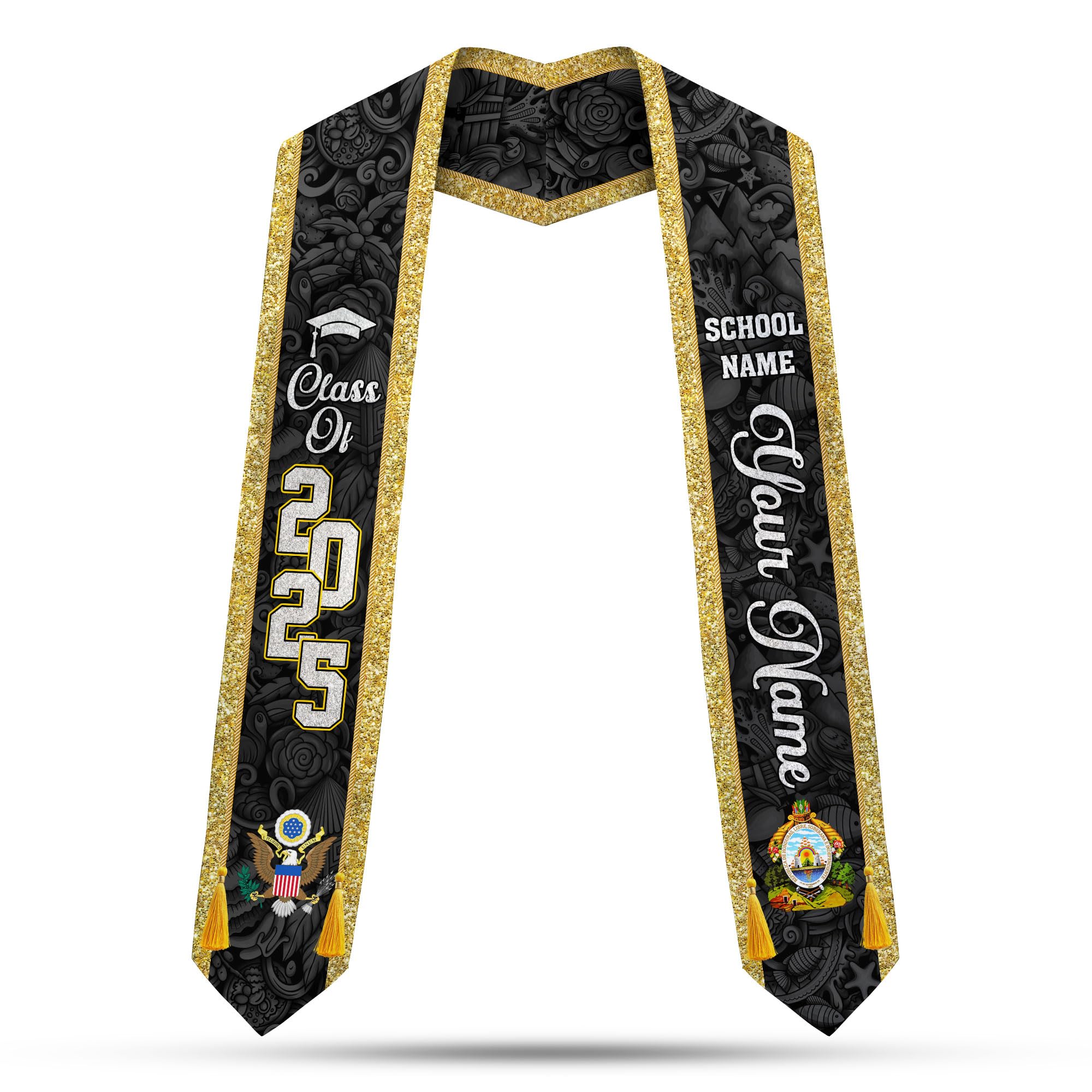 MoonArt Personalized Honduran Graduation Stole, Honduran Graduation Sash, Honduras Graduation Stole, Honduras Stole (HD2)