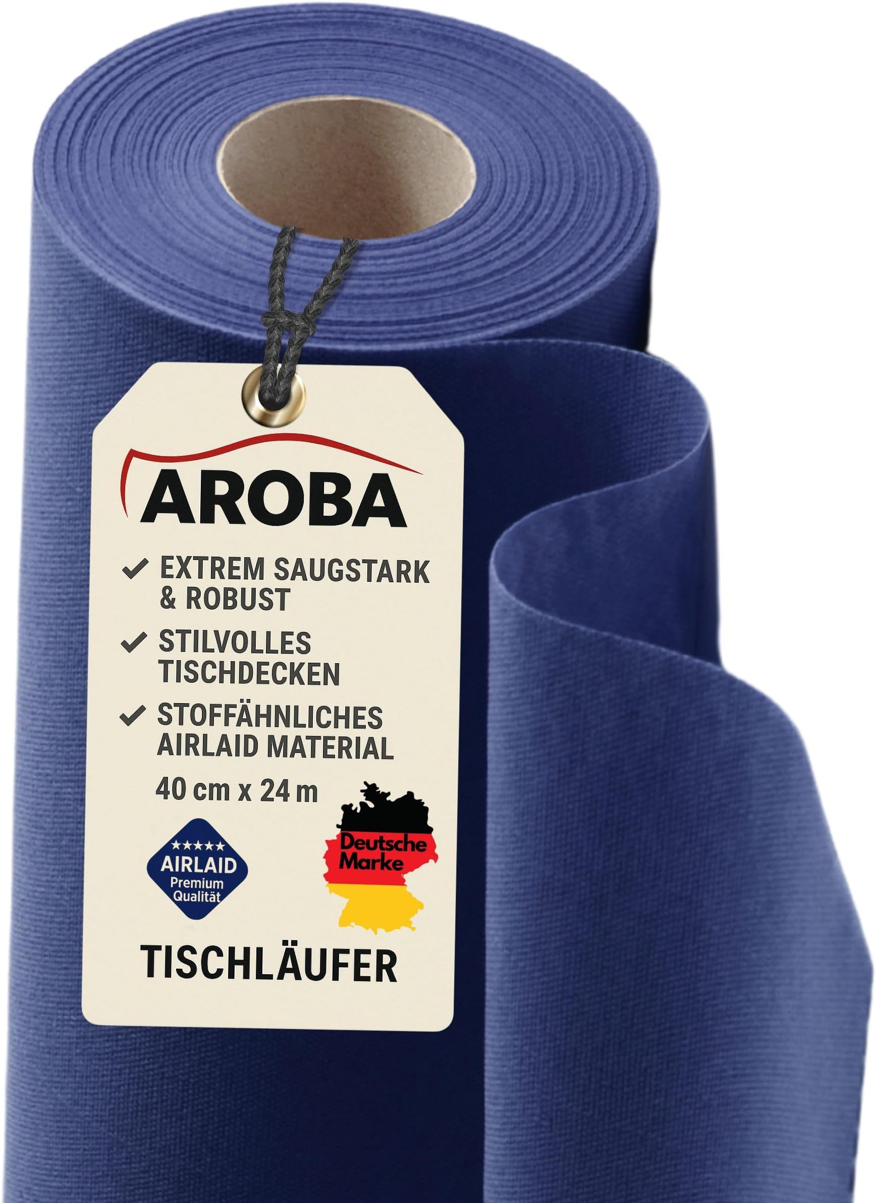 1 Airlaid Table Runner 40 cm x 24 m Roll with Perforation for Easy Shortening, 20 x Disposable Tablecloths per Roll, Table Runner, Fabric-Like Wedding Catering Hotel Premium Quality | Blue