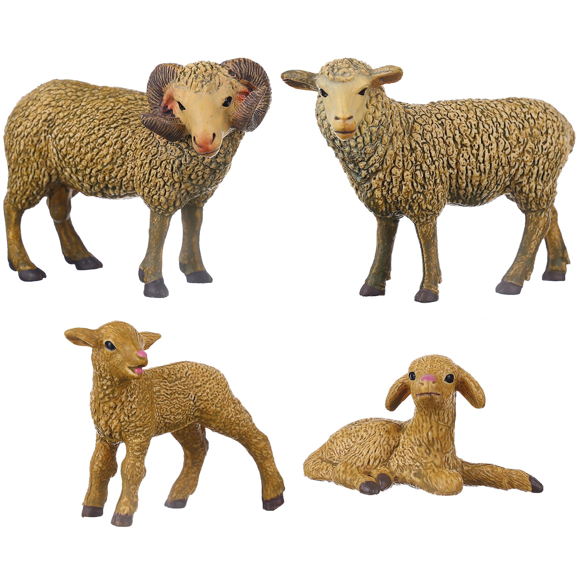 JOKFEICE Tierfiguren 4 Stück Kunststoff Schaf Familie Tiere Action Modell Wissenschaftsprojekt, Lernspielzeug
