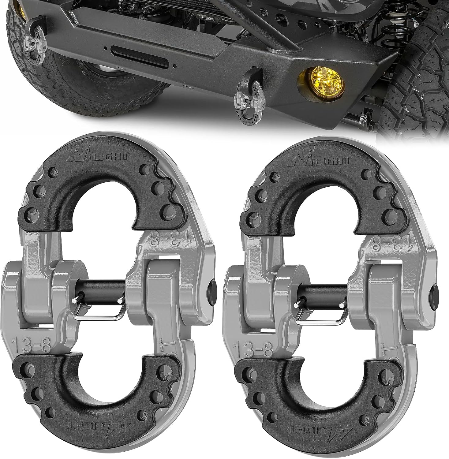 Nilight Safety Chain Connector Link, 1/2In Tow Hitch Hammerlock Coupling Link, 2 Pcs Forged Steel Tow Chain Connector for Chain Link/Recovery Rope Link/Shackle, 12000 lbs Load Limit, Grey