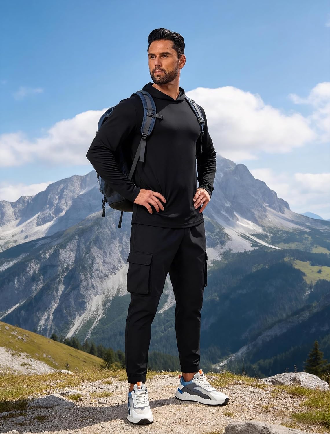 6 Pack Mens UPF 50+ Hoodie Shirts Sun Protection Lightweight Quick Dry UV Shirts Outdoor Fishing Active Wear Rash Guard