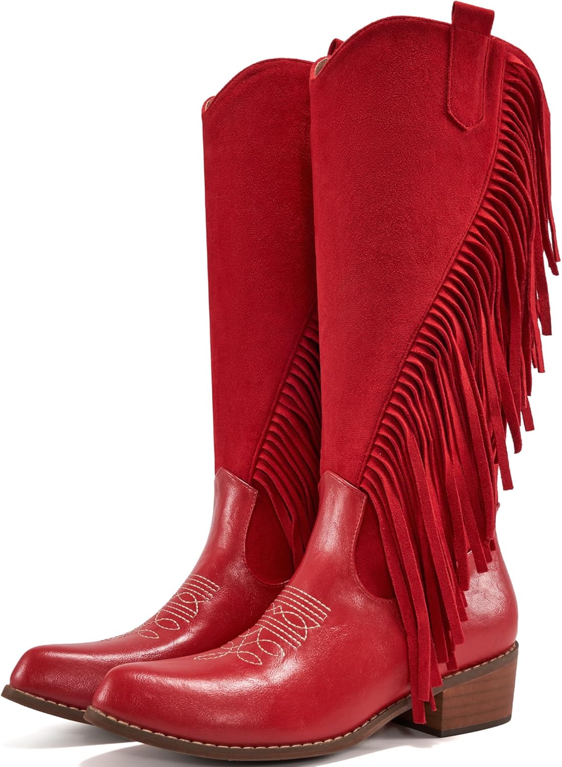 Western Cowgirl Boots Women: Knee High Wide Calf Fringe Cowboy Party Shoes for Country Concert