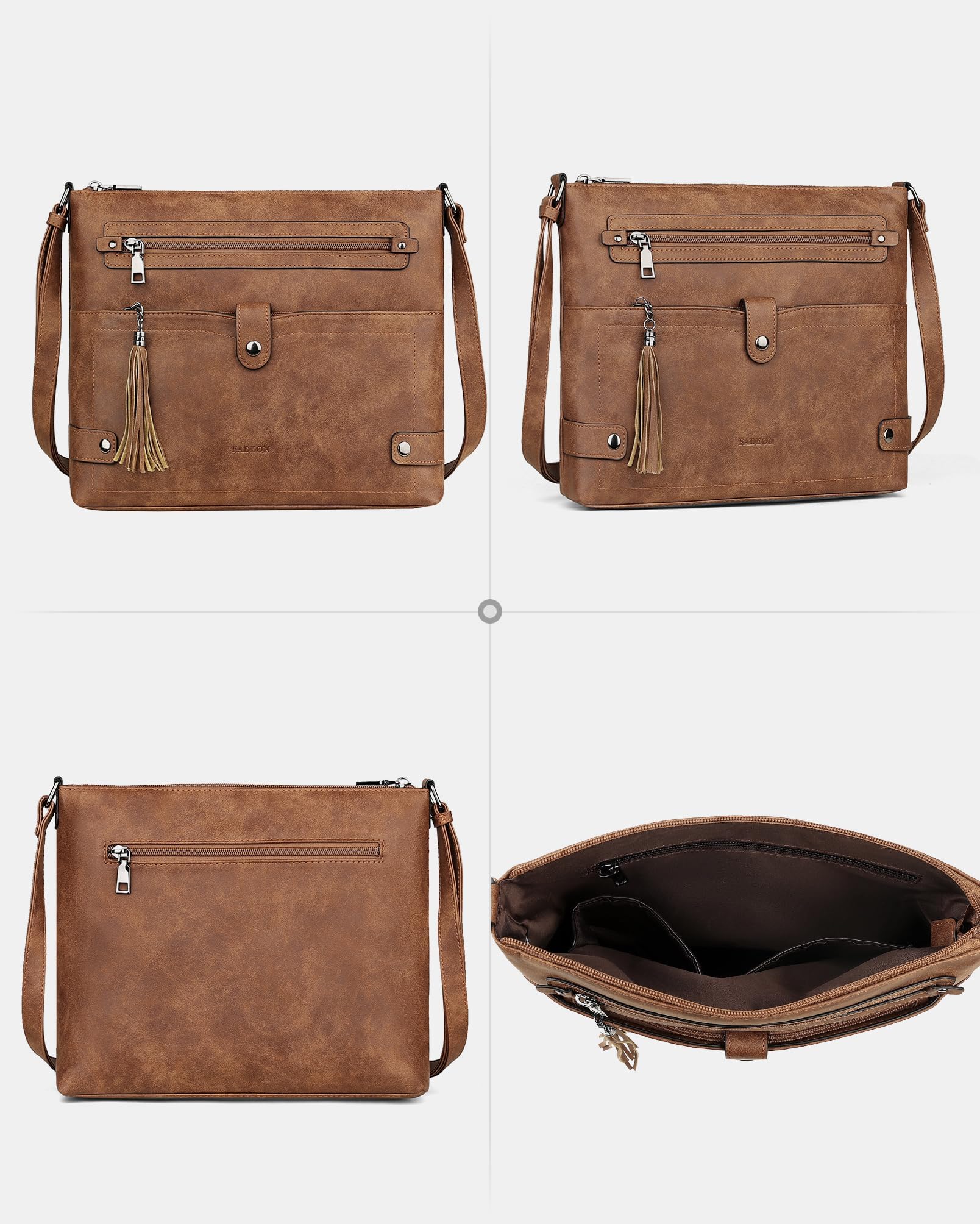 FADEON Large Crossbody Purses for Women Crossbody Bag, Designer Leather Cross Body Purses Multi Pocket Shoulder Bag