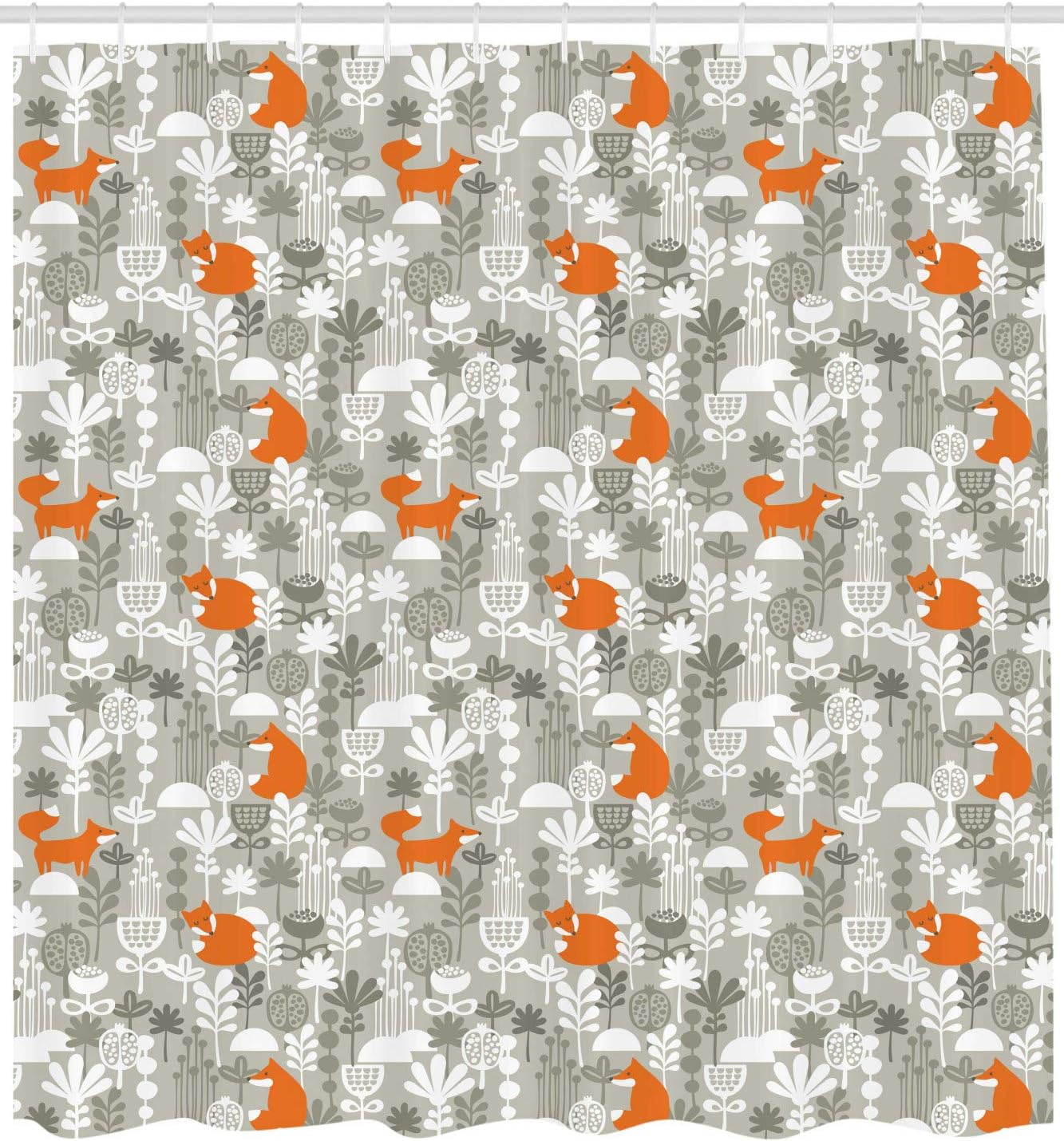 Ambesonne Fox Shower Curtain, Fox in The Winter Forest Abstract Cartoon Trees and Nature Animal Pattern, Cloth Fabric Bathroom Decor Set with Hooks, 69" W x 75" L, Green Orange