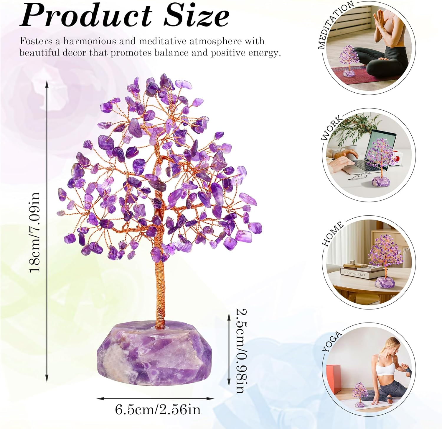 SITUMEIZI 7.09IN Amethyst Crystal Tree Amethyst Crystals and Healing Stones Natural Purple Gifts for Women Room Office Desk Purple Decor Reiki Spiritual Meditation Energy Tree of Life - Image 2