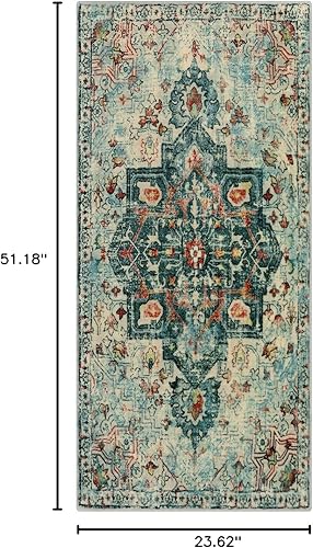 Miniatura 2 de Wonnitar Alfombra bohemia para lavandería, 2 x 4.3 pulgadas, lavable, antideslizante, envejecida, suave, alfombra de baño, alfombra bohemia de pelo