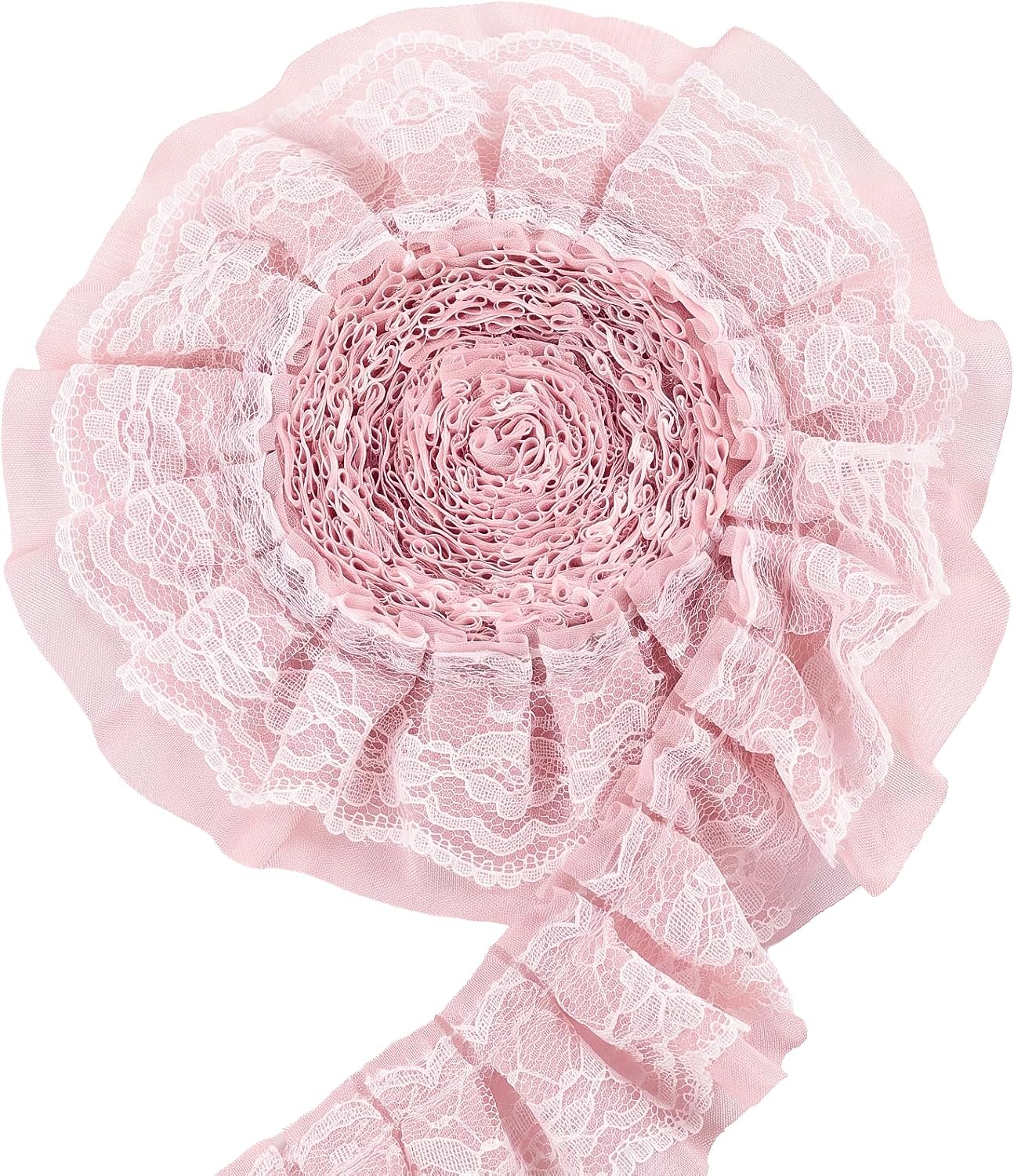Ruffled Lace Trim 2-Layer Organza & Lace Ribbon 6Yards Long 2inch Width for Wedding Dress,Table Decorations,DIY Sewing Crafts,Curtains Home Decor Embellishments(Pink)