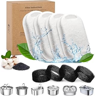 Parner Cat Water Fountain Filters, 4 Pack Pet Fountain Replacement Carbon Filters & 4 Pack Pre-Filter Sponges for 67oz/2L Stainless Steel Cat Water Fountain & Dog Drinking Water Fountain
