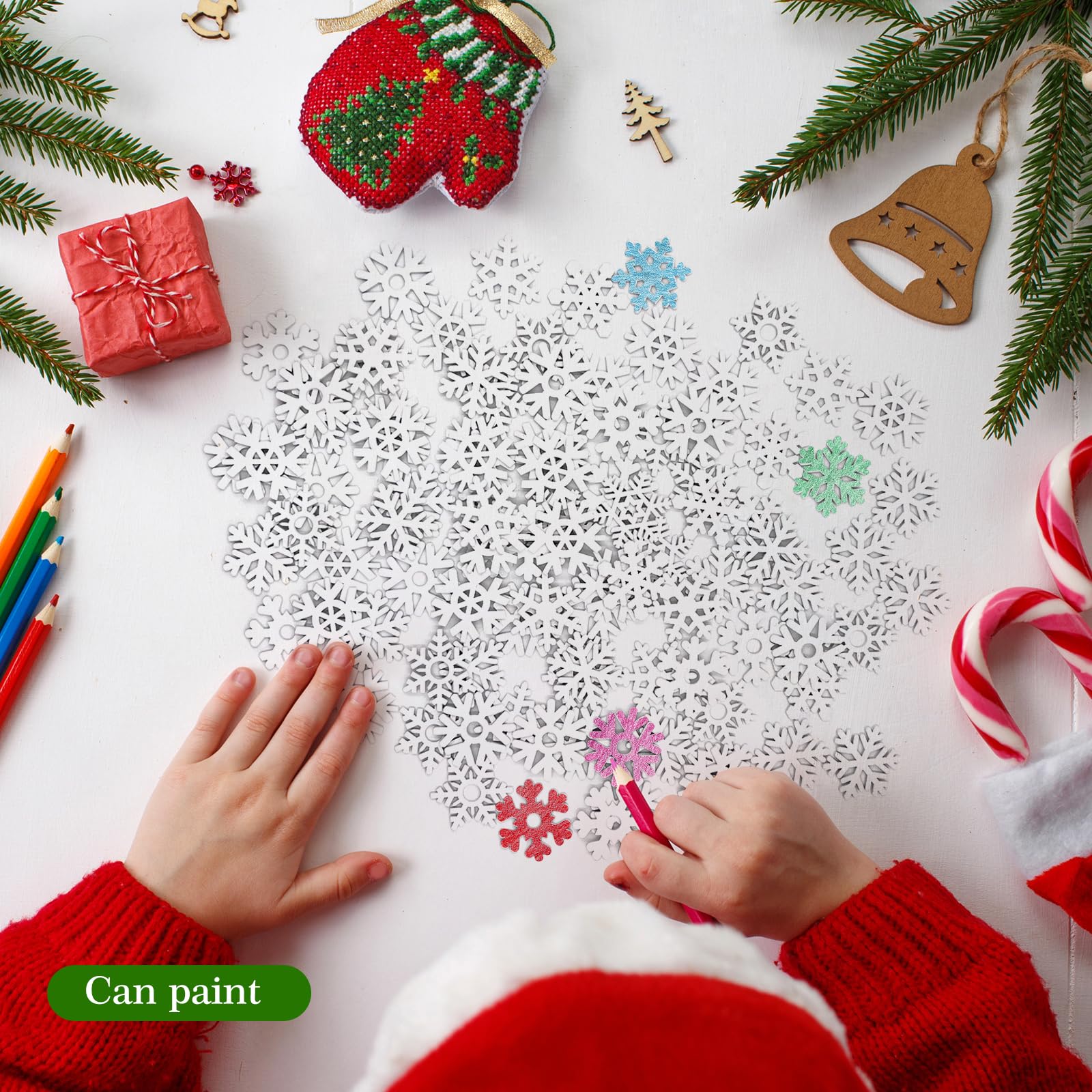 Dzrige 100 Pezzi Fiocchi Di Neve In Legno Bianco 30 Mm - Sticker E Ornamenti Natalizi Per Decorazioni Fai-da-Te, Albero, Tavolo E Scrapbooking