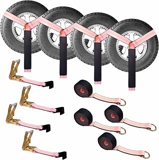 4PK 2" x 10' Car Tie Down Strap w/Flat Hook Lasso Style Tire Straps, Pink