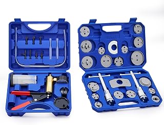 OMT 2-in-1 Brake Caliper Compression Tool and Vacuum Pump Bleeder Kit | 18 Adapters; Vacuum Bleeder & Compressor; Brake Service; Corrosion-Resistant Build; Auto Technicians