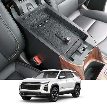JIKE Center Console Gun Safe - Console Gun Vault Compatible with Chevrolet Equinox 2018-2024, High Security Armrest Lock Box with 4 Digit Combination Lock with Key