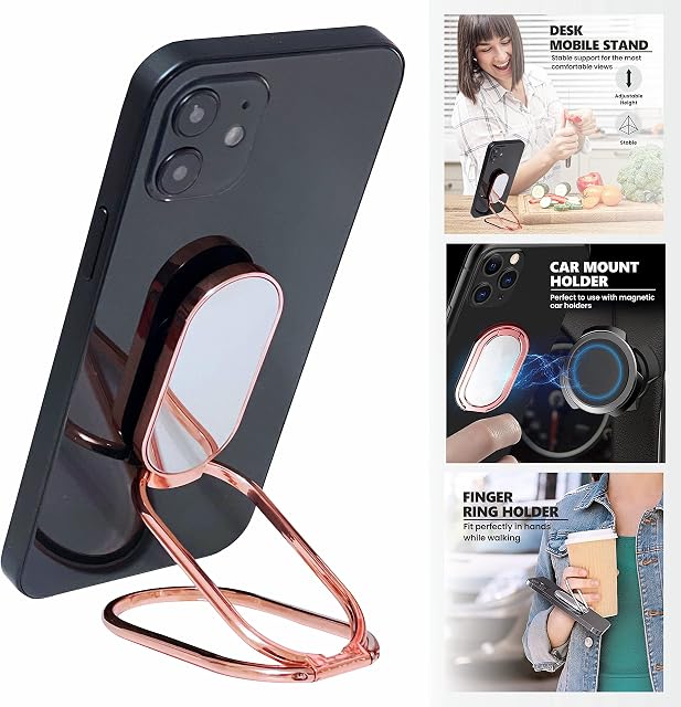 Kickstand Phone Holder, Phone Ring Holder, Finger Grip Phone Holder, Magnetic Car Mount, 360° Rotation Ultra-Thin Mobile Stand, Ring Grip Compatible with iPhone iPad Samsung Google Pixel (Rose Gold)