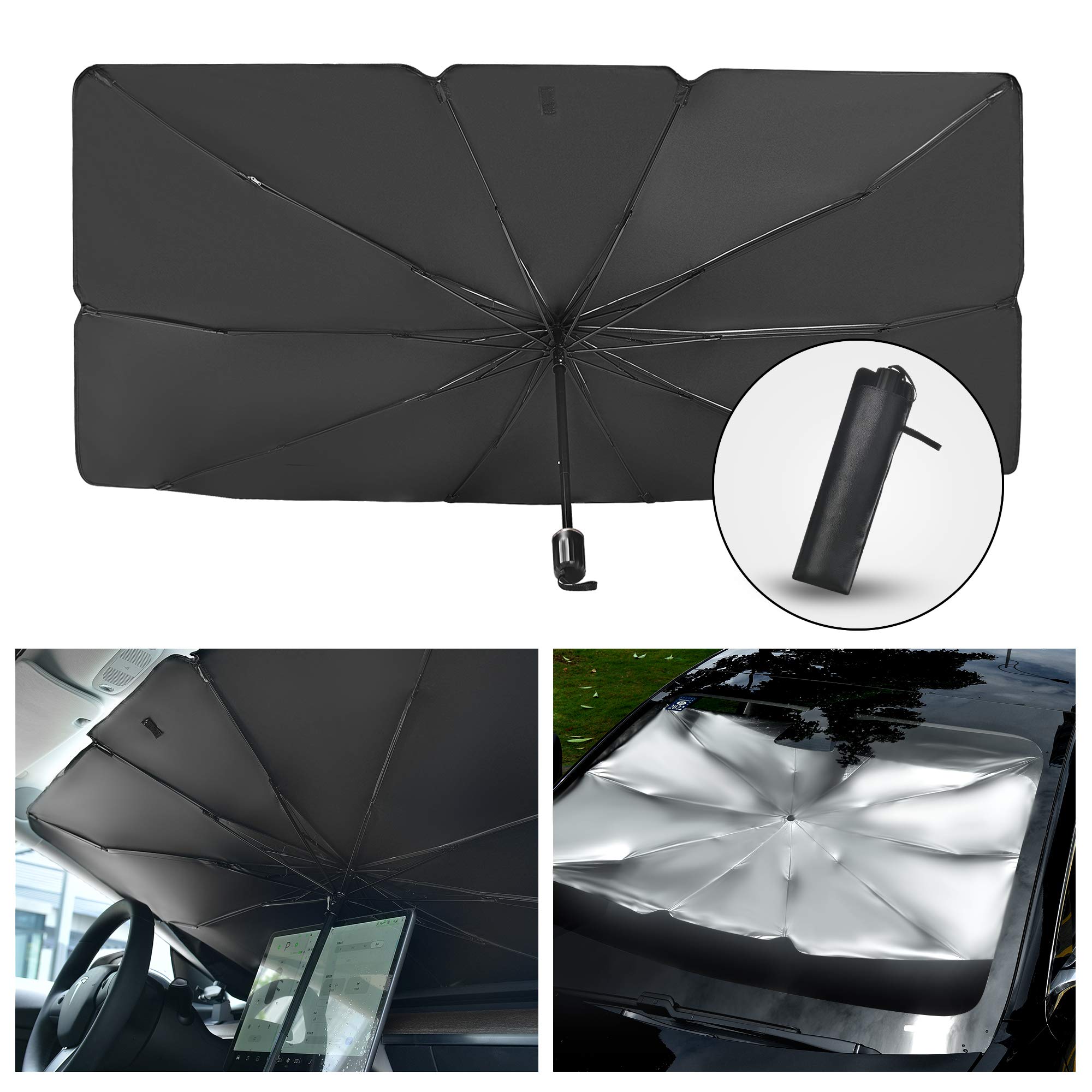 SACSTARCar Shade Front Windshield, Sun Shade Car Windshield Sunshade Car Umbrella, Foldable Car Windshield Shade Fits Various Sizes (56'' x 31'')