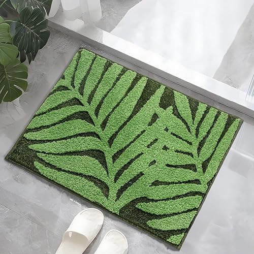 Miniatura 15 de Alfombras de baño verdes de 20 x 32 pulgadas, tapetes de baño de hojas, antideslizantes, lavables, alfombra de baño de microfibra suave y absorbente