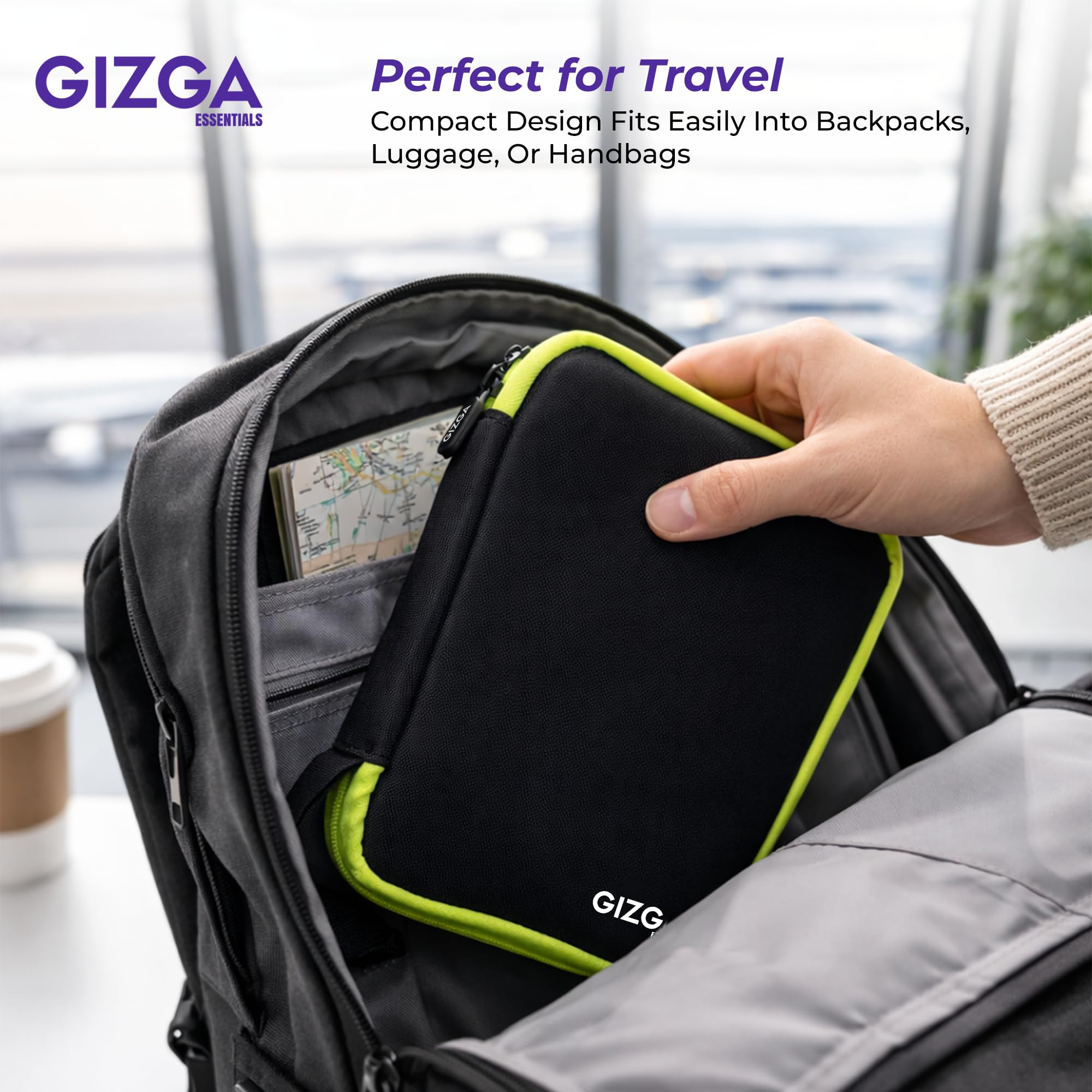 GIZGA Essentials Hard Shell Gadget Organizer Case | Travel Electronics Accessories Bag | Cable Organizer Pouch for HDD, Power Bank, USB Cables, Chargers | Water-Resistant & Shockproof (Black) 4