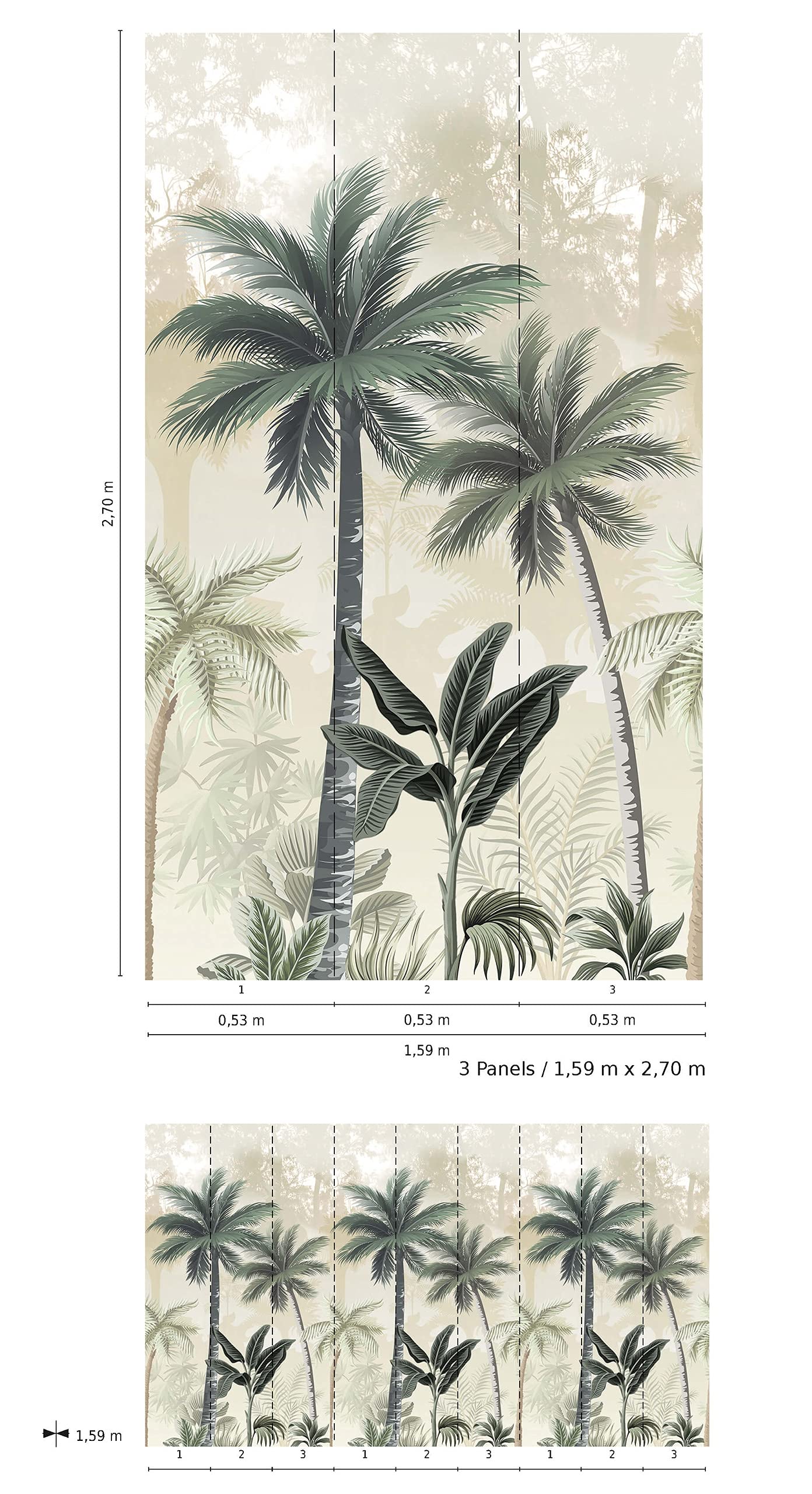 NEWROOM Papel pintado Verde Selva Tejido no Tejido - Tropical Gris Palmeras Selva Floral
