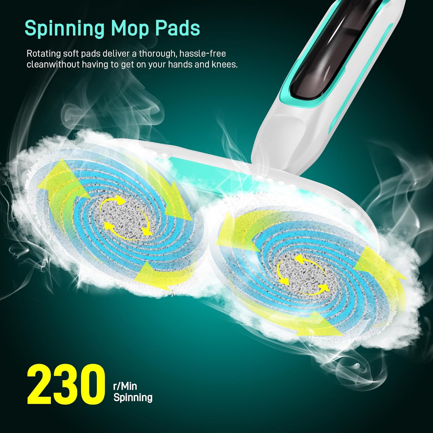 Scrubbing Steam Mop with Rotating Mop Pads, All-in-One Hard Floor Cleaner with LED Headlights & Swivel Steering
