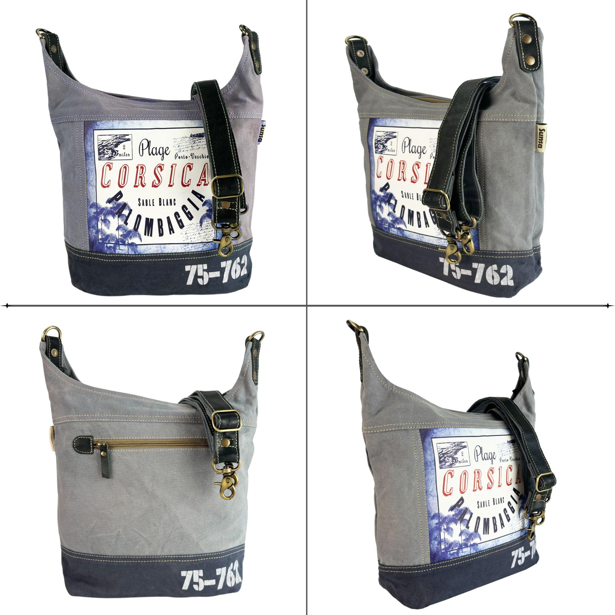 Sunsa Canvas Umhängetasche, große Damen Hobo Tasche in vintage Stil, blau