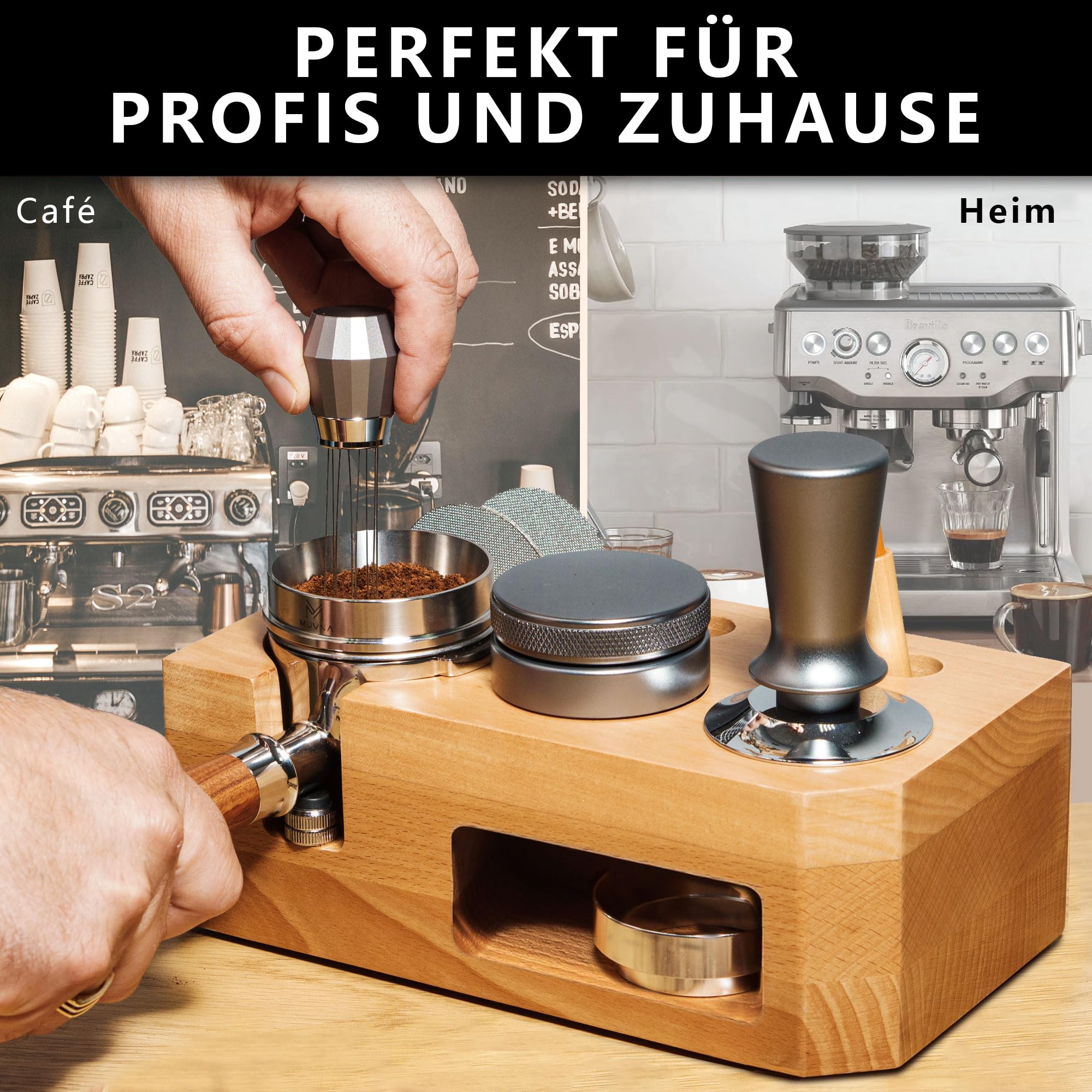 Generisch 58mm Kaffee-Stampfstation mit Tamperhalter aus Holz Barista-Zubehör für Perfect Tamp Buche Holz 51/54mm