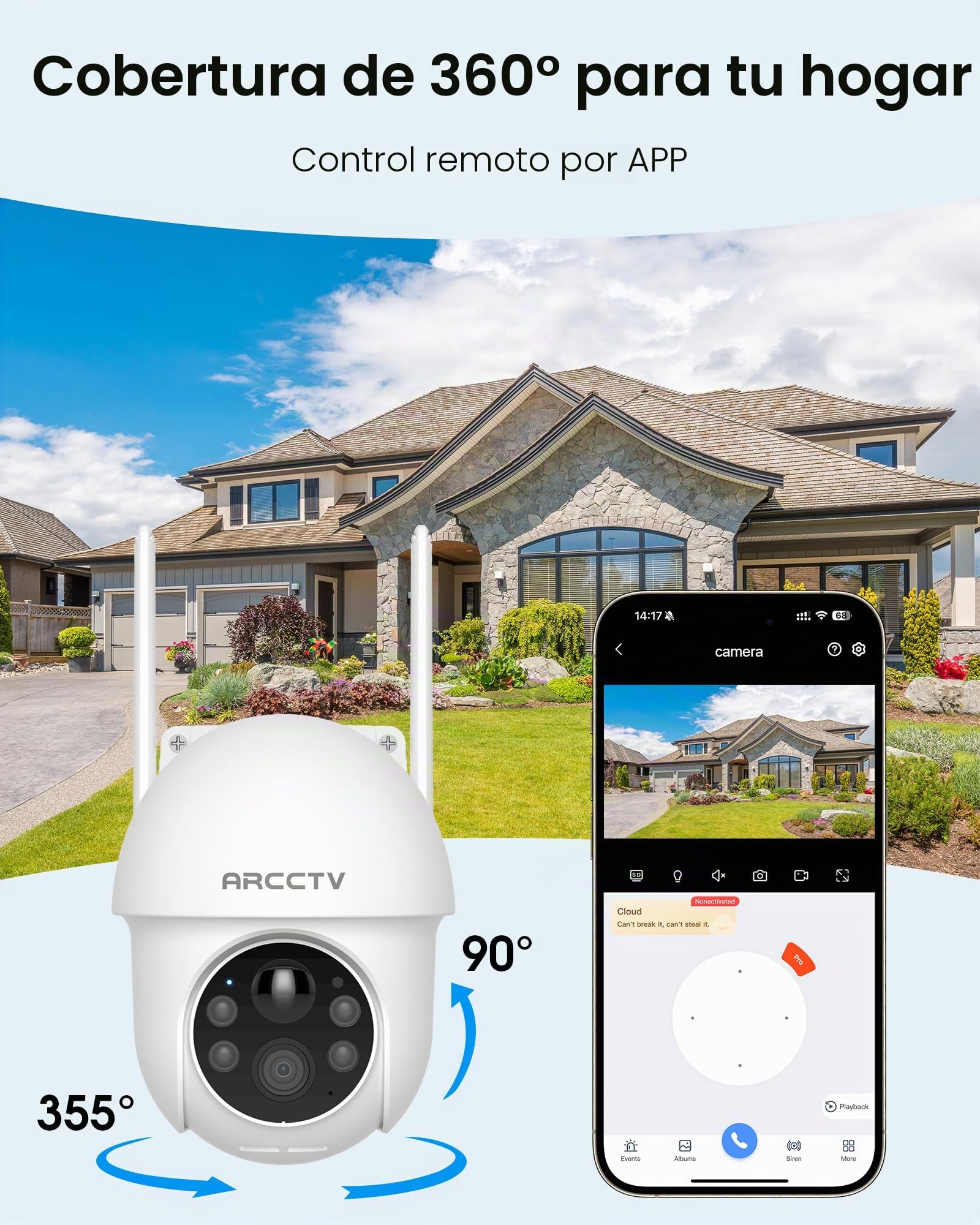 ARCCTV Cámara de Vigilancia Solar para Exteriores 4MP, Cámara con WiFi | Wifi de 2,4/5 GHz, Alarma con Detección de Personas, Visión Nocturna a Todo Color, Audio Bidireccional, Blanco