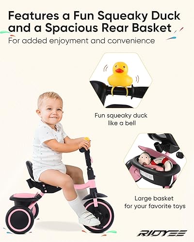 Miniatura 3 de Triciclo para niños pequeños de 18 meses a 5 años con mango de empuje extraíble, triciclos para niños de 3 a 5 años, ideal para familias en