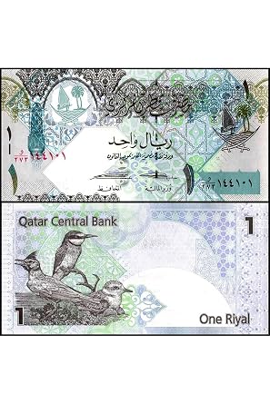 Collectible Paper Money 1 Riyal Banknote from Qatar Year 2008 UNC Condition for Collectors