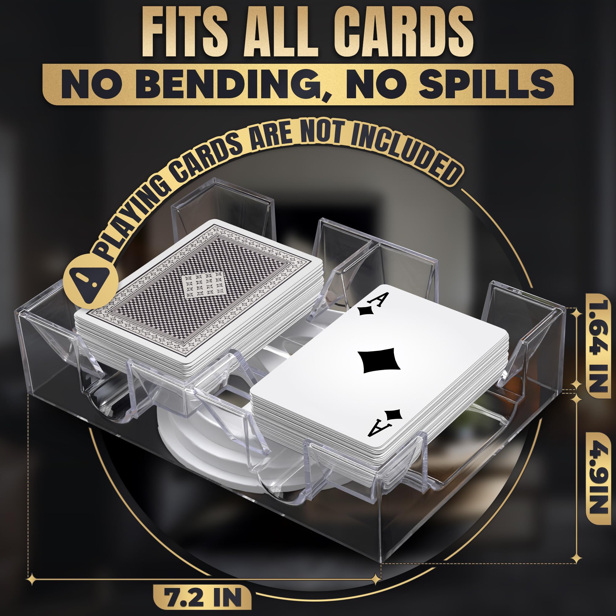 Dual Deck Revolving Canasta Card Holder - 360° Rotating Acrylic card holders for playing cards Tray, Clear - Image 2